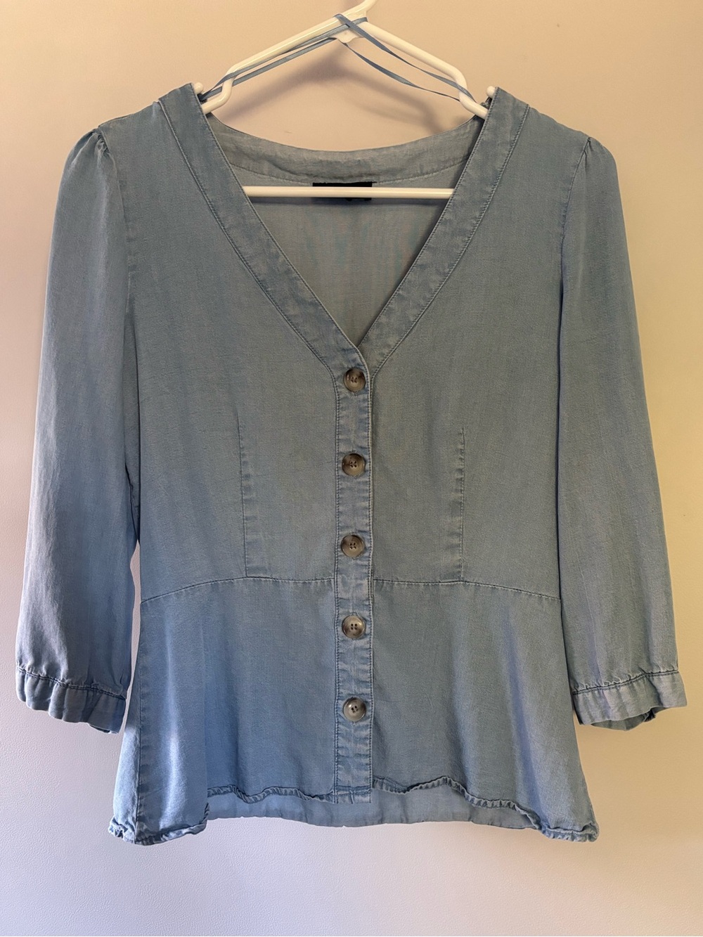 Light Denim V-Neck Button Front Women's Top